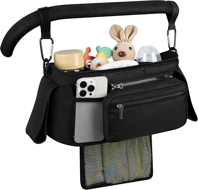 Accmor Universal Stroller Organizer with Insulated Cup Holder Detachable Phone Bag and Shoulder Strap,Stroller Bag Caddy Organizer for Uppababy, Baby Jogger, Britax Strollers