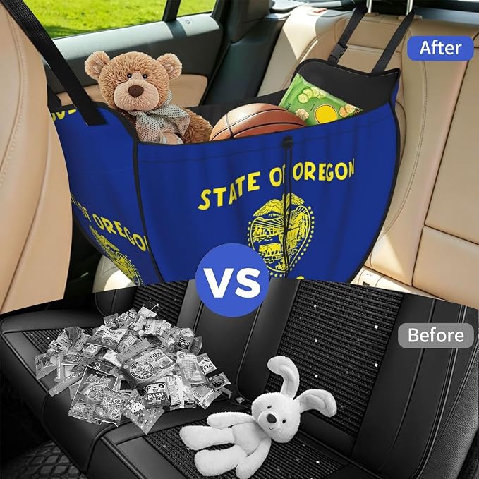Oregon State Flag Car Seat Organizer-Backseat Storage Bag for Travel | Waterproof Durable. Holds Snacks Gear Essentials. Fits Most Cars.