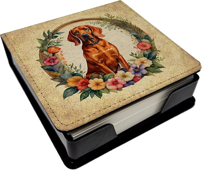 Caroline's Treasures Redbone Coonhound and Flowers PU Leather Note Paper Holder with Artist-Designed Cover, Desk Accessory, Office Gift