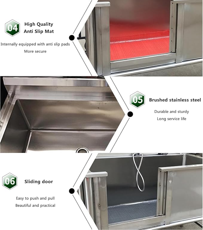 Stainless Steel Professional Pet Dog Grooming Bath Tub,Large Dog Bathtub Dog Bathing Station for Home,Pet Washing Station Sink Shower,Small Dog Washing Station,Sliding Door,120cm/47in