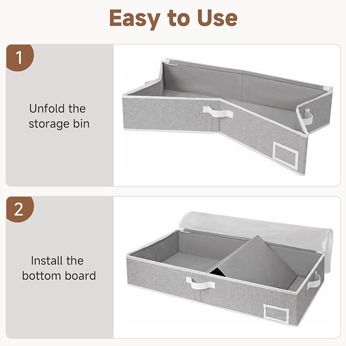 StorageWorks 5 Inch Low Profile Under Bed Storage Containers with Clear Lid | Reinforced Structure, Resists Sagging, Handles & Label Holder, Foldable Stackable Closet Storage for Clothes, Blankets, Toys