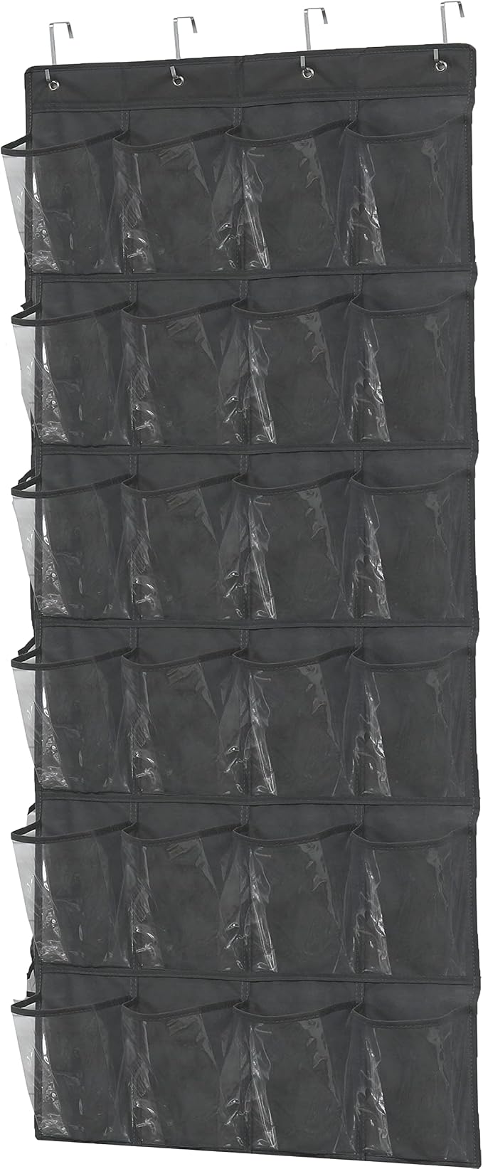 Simple Houseware 24 Pockets Large Clear Over Door Shoe Organizer, Dark Gray | 56" x 22.5", 4 Durable Metal Hooks, 5" x 9" Pocket Size, Multipurpose