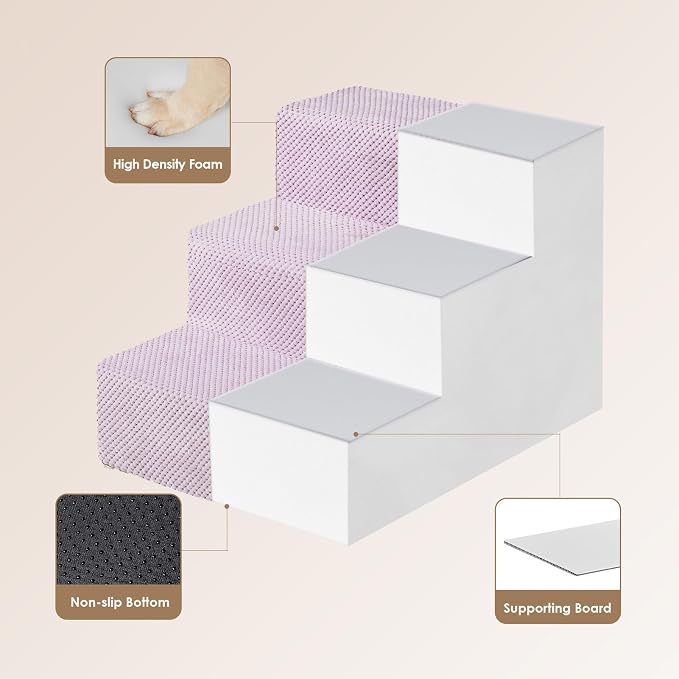 EHEYCIGA Dog Stairs for Small Dogs 13.5" H, 3-Step Dog Steps for Cats, Lilac