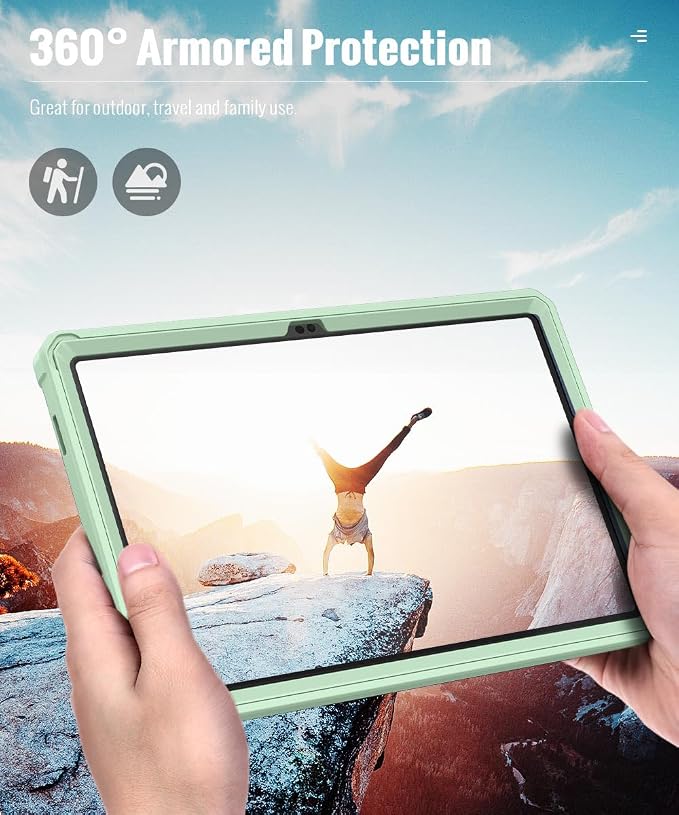 MoKo Shockproof Case Fit Samsung Galaxy Tab A11+ Plus/ A9+ 11 Inch | Full Body Rugged Stand Back Cover with Built-in Screen Protector for Galaxy Tab A11+/ A9+ Tablet, Light Green