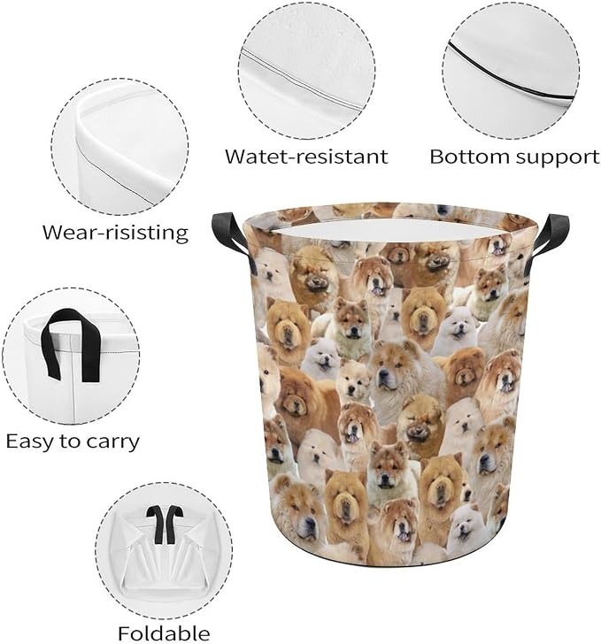 Cute Chow Chow Dog Laundry Basket Laundry Hamper, Foldable Waterproof Pet Chow Chow Dog Clothes Storage Bucket Organizer For Bathroom Bedroom, Chow Chow Dog Lover Gifts