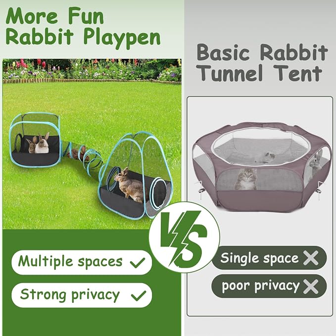YUEPET Rabbit Tunnel & Cube Tent Set, 3-in-1 Bunny Playpen | Large Bunny Tunnels, Breathable Mesh Panels, Folds for Storage, Indoor Outdoor Enclosure for Cat Ferrets Guinea Pig