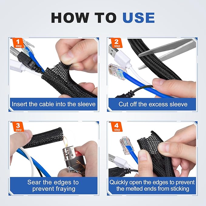 1-1/4" Cable Management Loom Wrap Sleeve Cord Wire Hider Organizer Covers | ELECFUN 16ft