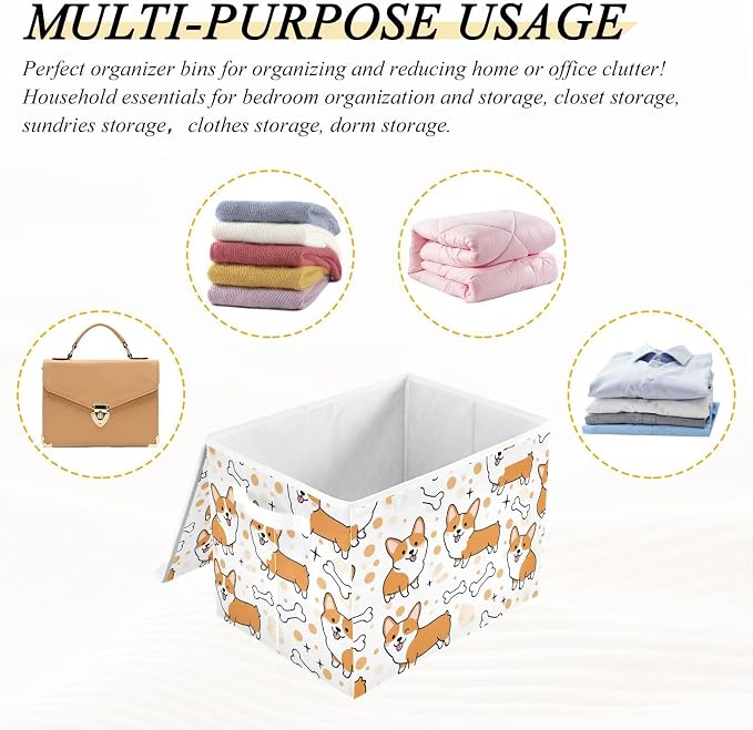 Animal Pup Pet Storage Bins with Lids Closet Bedroom 40L Fabric Bin | Decorative Storage Boxes, Foldable & Stackable, Dust-Proof Flip Top, Reinforced Handles, For Home & Dorm, Clothes & Toy Box