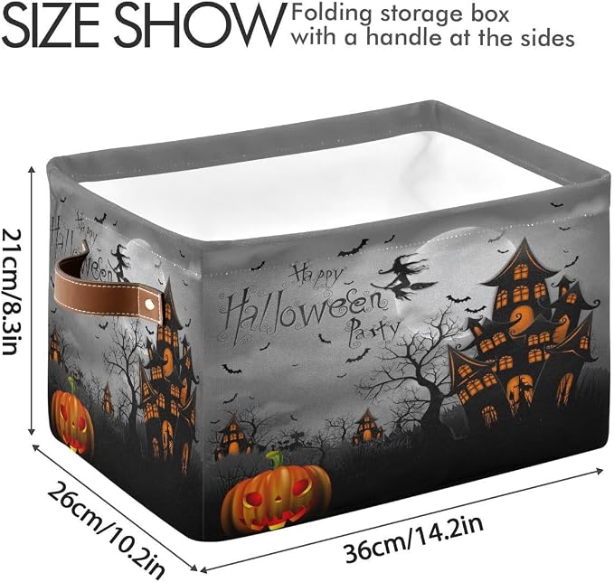 Halloween Spooky Witch Castle Storage Basket Fabric Kitchen Baskets Black Bat Ghost Pumpkin Open Home Storage Bins Boxes Foldable for Candy Toy Decorations Baskets 2 Pack 16×12×8 Inches
