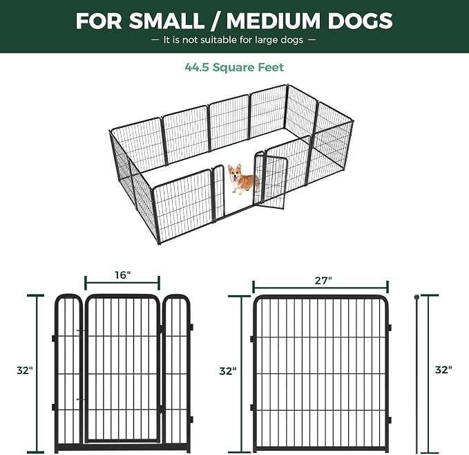 FXW Homeplus Indoor Dog Playpen, 32" H, 12 Panels, for Small & Medium Dogs | Stress-free play, Heavy-duty, Semi-open design, Easy setup, Threshold-free gate, Expandable, Patented