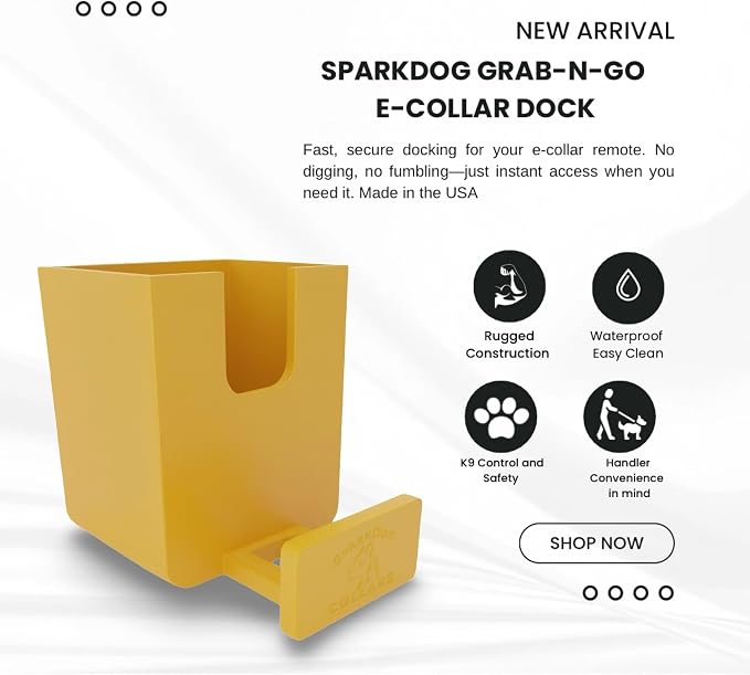 SparkDog GrabNGo E-Collar Dock, Fits Large RuffLand (Yellow, Standard) | Crate-Mounted Holder for E-Collar Remote & Strap, Durable K9 Accessory for Dogs, Made in USA