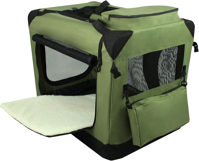 EliteField 3-Door Soft Dog Crate with Bed & Carrying Bag (2-Year Warranty) | 3 Mesh Doors, Steel Frame, Removable & Washable Crate Cover and Bed Cover, Storage Pockets, Indoor/Outdoor, Foldable