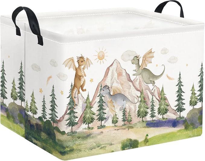 Rectangular Kids Basket Baby Girl Basket Fabric Storage Bin Organizer Box Room Decor(Hill Dinosaur)