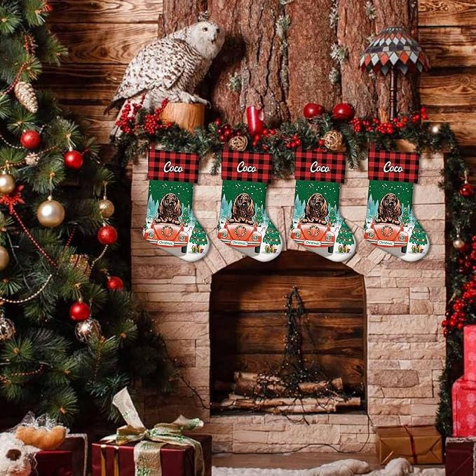 Personalized 1 Pack Christmas Stocking Happy Pit Bull Dog Stocking Christmas Tree Winter Fireplace Holiday Decoration 14"