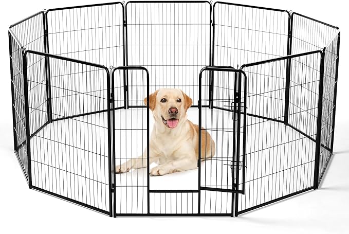 DUMOS Dog Playpen 8 Panels 40 Inch Indoor Outdoor Metal Pet Fence | Foldable Dog Play Pen with Door, Portable Exercise, RV Camping, Puppy Small Medium Large Dogs