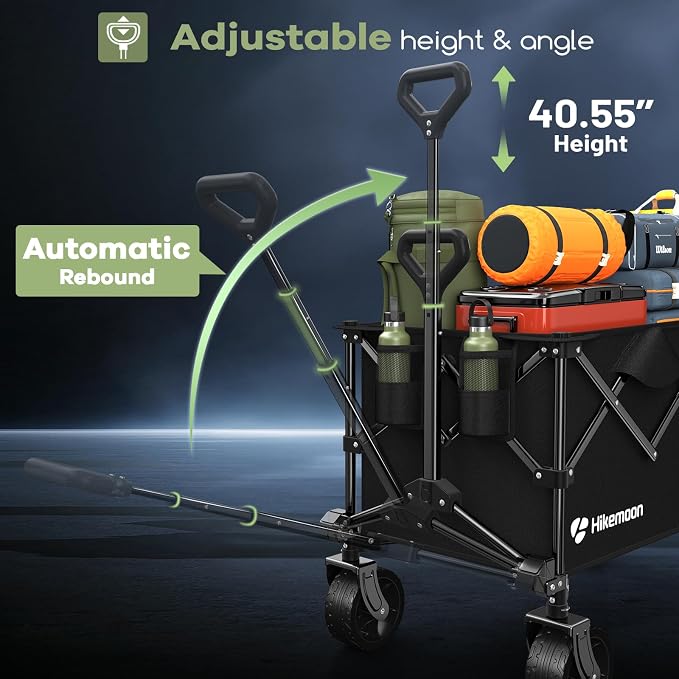 HIKEMOON 150L Collapsible Wagon Compact with Big Wheels, 420LBS Black | Wagons Carts Foldable, Heavy Duty, Portable, All-Terrain, Utility Folding Cart for Shopping/Beach/Garden/Camping/Sports