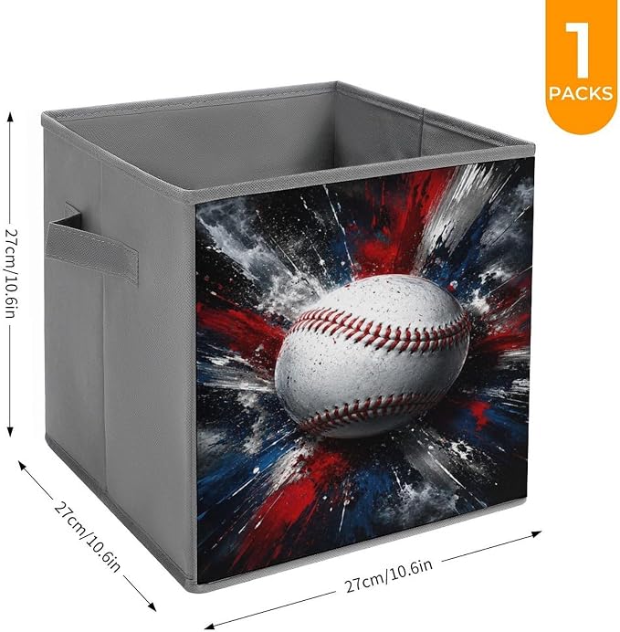 Baseball Explosion Art Design Storage Bin with Handles, Oxford Fabric Foldable Storage Cube Organizer for Clothes, Towels, Bedroom, Living Room, Home Organization
