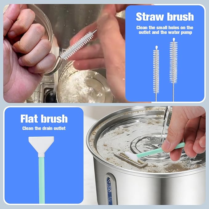 Pet Water Fountain Cleaning Kit,10 Pcs | Dog and Cat Water Fountain Cleaner Brushes Kit,Pet Drinking Dispenser Washing Kit with Sponge Wipe,Handle Brush,Crevice Brush