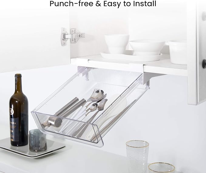 Under Shelf Storage Drawer, Under Cabinet Spice Rack, Spice Organizer for Drawer Pull Out, Under Cabinet Basket Hanging Holder for Cupboard Pantry