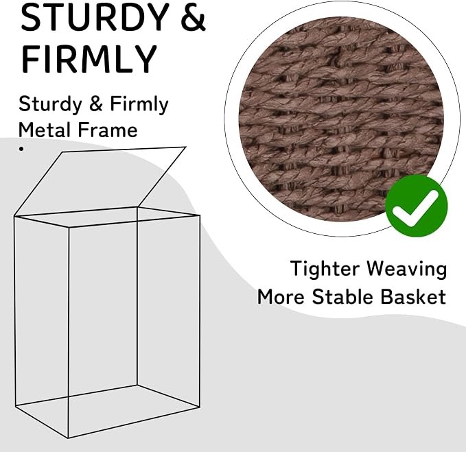 OIAHOMY Laundry Hamper with Lid, 110L(29.1 Gal) Large Wicker Laundry Basket for Bedroom, Handwoven Paper Rope Clothes Hamper with Washable Liner & Metal Frame, Decorative organizer for Bathroom Brown