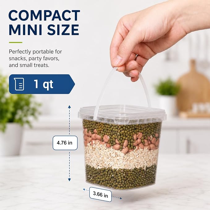 METAPACK 9.5 fl oz/280 ml Square Food Storage Container with Lid and Handle | Stackable Containers for Candy, Desserts, Party Favors, Kids Snacks, Kitchen Organization and Portable Food Storage