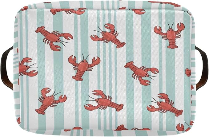 Kigai Lobster Storage Basket with Handles Waterproof Collapsible Storage Bin Canvas Fabric Basket Decorative Box Closet Organizer for Nursery Bedroom Office