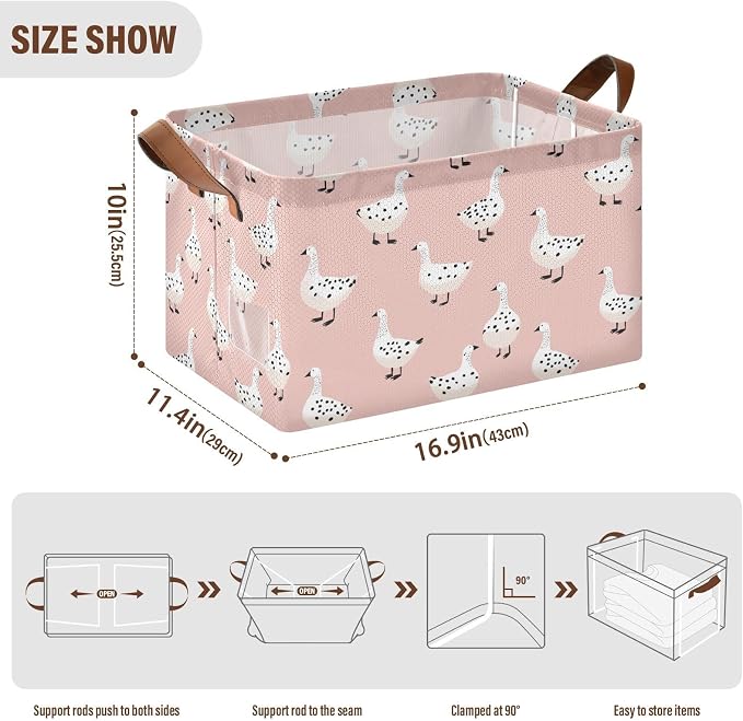 Simple Hand Draw Animal Geese Storage Basket Foldable Cube Storage Bins with Handles&Label Waterproof Organizer Box Bin Large Rectangle Decorative Baskets for Shelves Home Room Laundry, 2 Pack