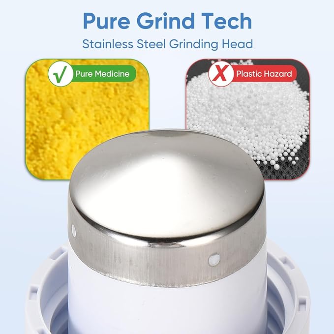 3-in-1 Pill Crusher and Cutter (Blue) | Pills Crusher Fine Powder with Stainless Steel Grinding Head, Storage for Tablets, Cutter Splitter for Small and Tiny Pills