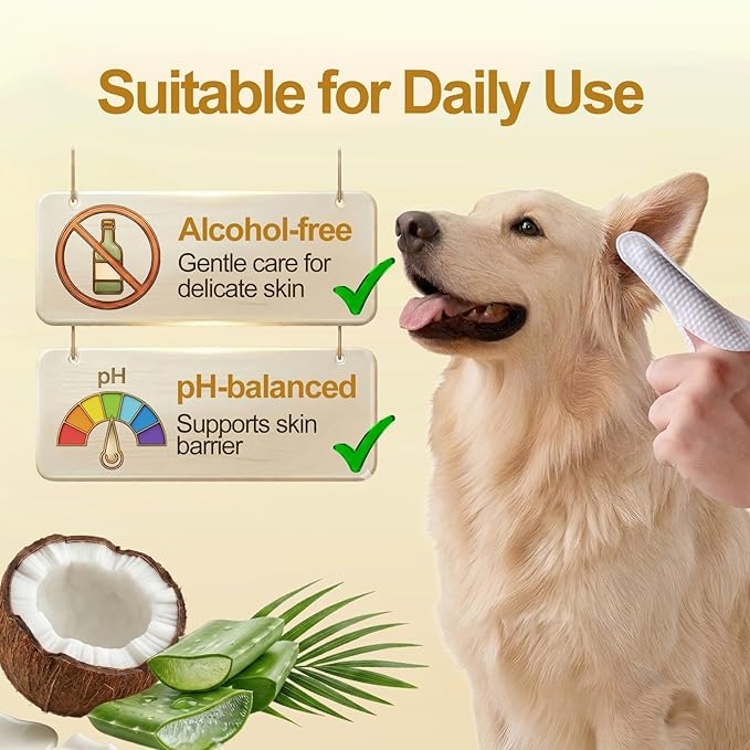Plus Size Dog Ear Wipes,Gently Remove Ear Wax & Dirt,Relieve Ear Itching. Fresh Coconut Scent, All Natural Ingredients Dog Ear Cleaning Wipes - 60 Count