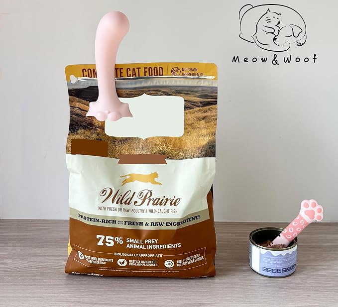Meow&Woof Cat Food Scoop and Wet Food Spatula Set, 2-Piece Pet Food Measuring Scoop with Bag Clip, Approx. 1 Cup Dry Food Scooper & Silicone Can Spoon for Dogs and Cats, Pink