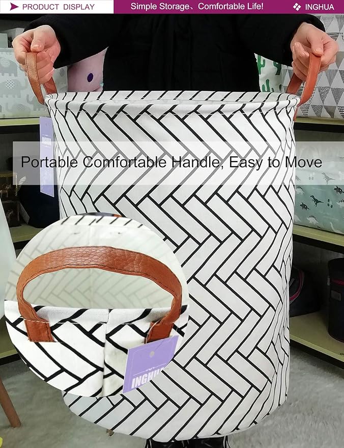 Weave Laundry Hamper Large Canvas Fabric Storage Basket | Organizer Bin Dirty Clothes Collapsible Waterproof for College Dorms, Boys and Girls Bedroom,Bathroom
