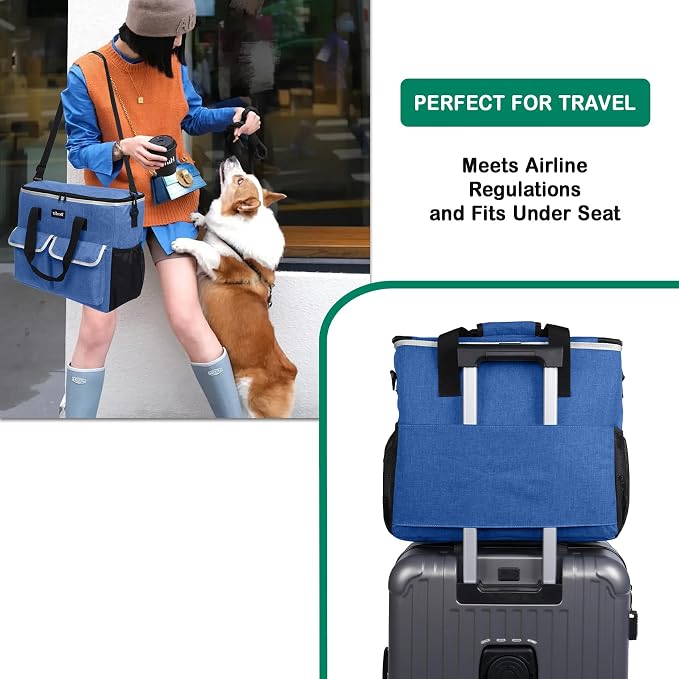 Dog Travel Bag - Dog Travel Kit for a Weekend Away Set Includes Pet Travel Bag Organizer for Accessories, 2 Collapsible Bowls, 2 Travel Food Container