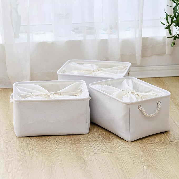 Storage Basket for Gifts Empty - X Large - 3 Pack 17.7L×13.8W×9.8H in Collapsible Storage Bin for Shelves, Toy Box Storage for Gifts Book Laundry (White)