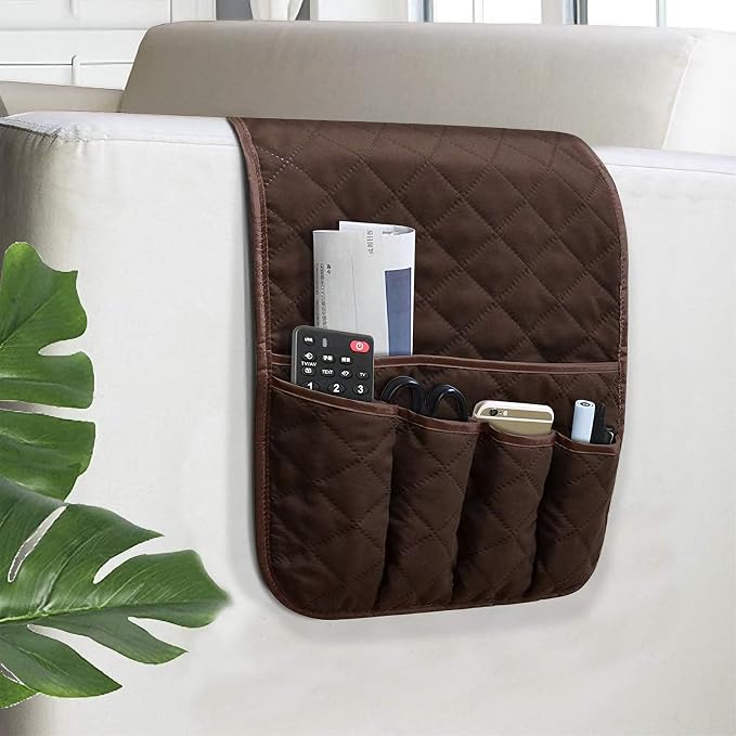 Armchair Caddy for Recliner, Non Slip Sofa Arm Organizer, Coffee | 5-Pocket Recliner Armrest Organizer, Couch Side Storage Holder for Remotes, Cell Phone, Magazines & Tablets, Machine Washable
