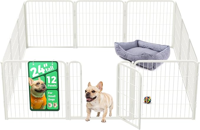 FXW Homeplus Indoor Dog Playpen, 24" H, 12 Panels, for Puppies & Small Dogs | Stress-free play, Heavy-duty, Semi-open design, Easy setup, Threshold-free gate, Expandable, Patented