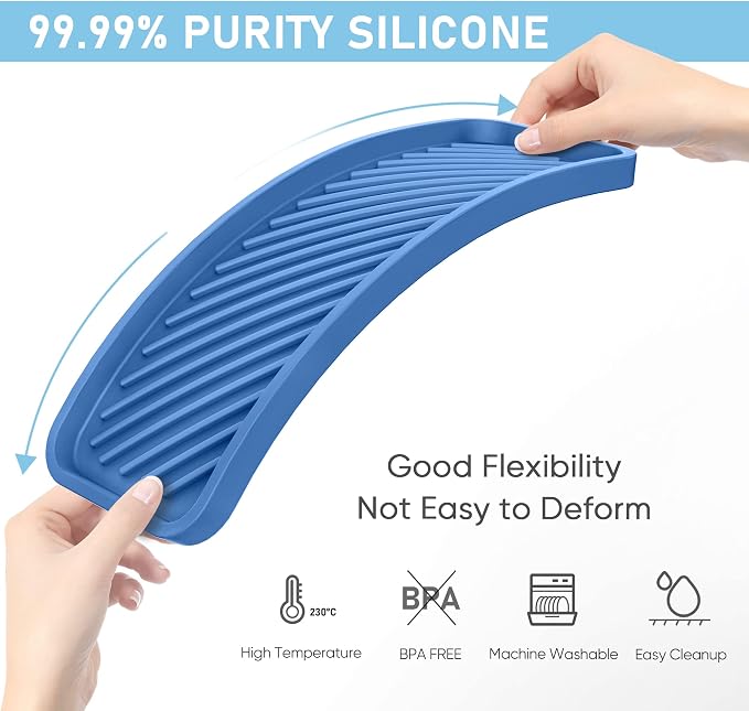 Silicone Sponge Holder, Kitchen Sink Organizer Tray（Blue）