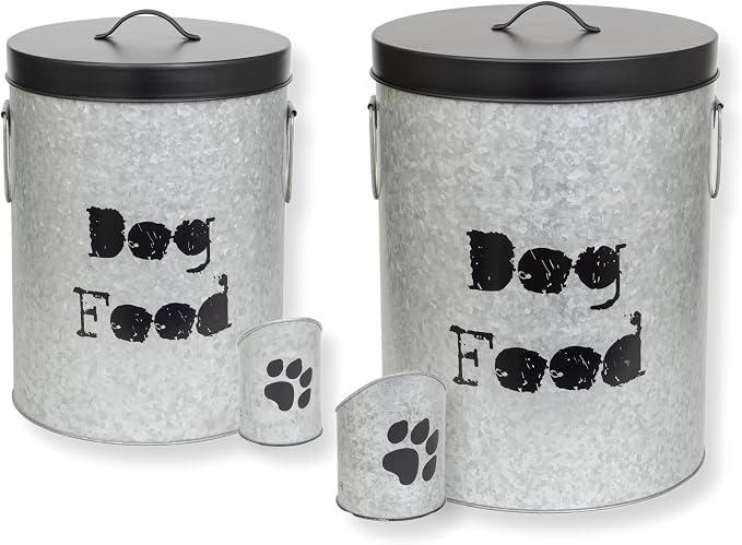 Large & Medium Combo Dog 60lb & 40lb Pet Food Storage Canister with Scoop – Durable & Airtight for Freshnesss, Minimalist Design & Recyclable, Large Metal Container