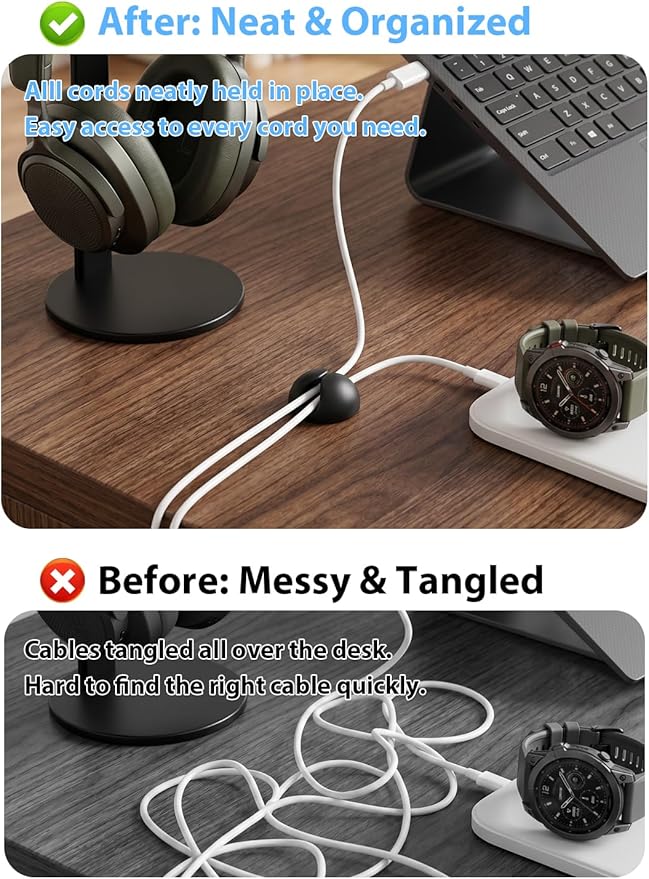 Shintop 6pcs Cord Holder for Nightstand, Self-Adhesive Cable Clips | Rubber Cord Organizer, Charger Holder, Residue-Free, Ready Access for Phone Chargers, USB, Mouse, Headphones, and HDMI