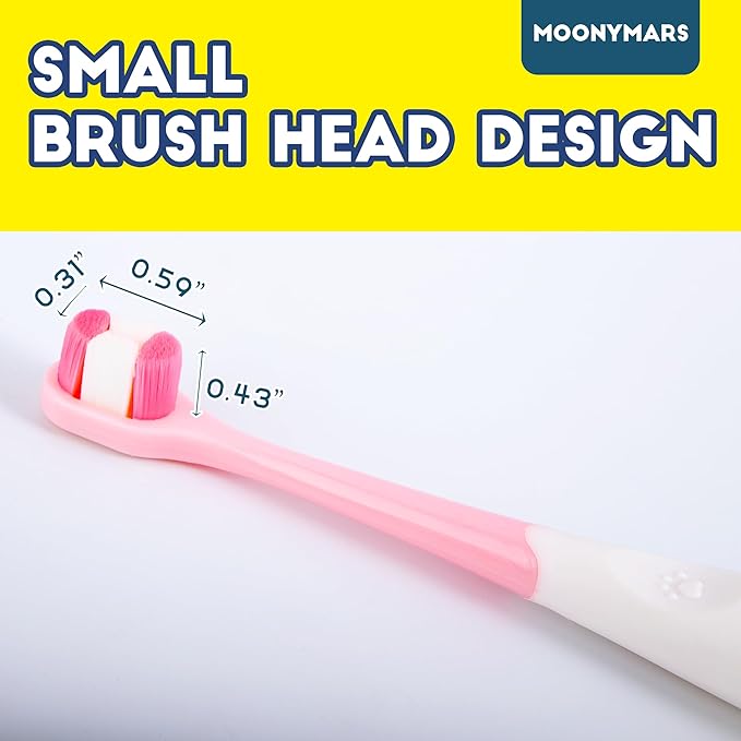 Small Dog Toothbrush, Puppy & Cat Tooth Brushing Kit, Ultra Soft & Head Teeth Brush for Kitten & Tiny to Medium Pet, Doggy Toothbrushes Deep Dental Clean, 2 PCS, Pink