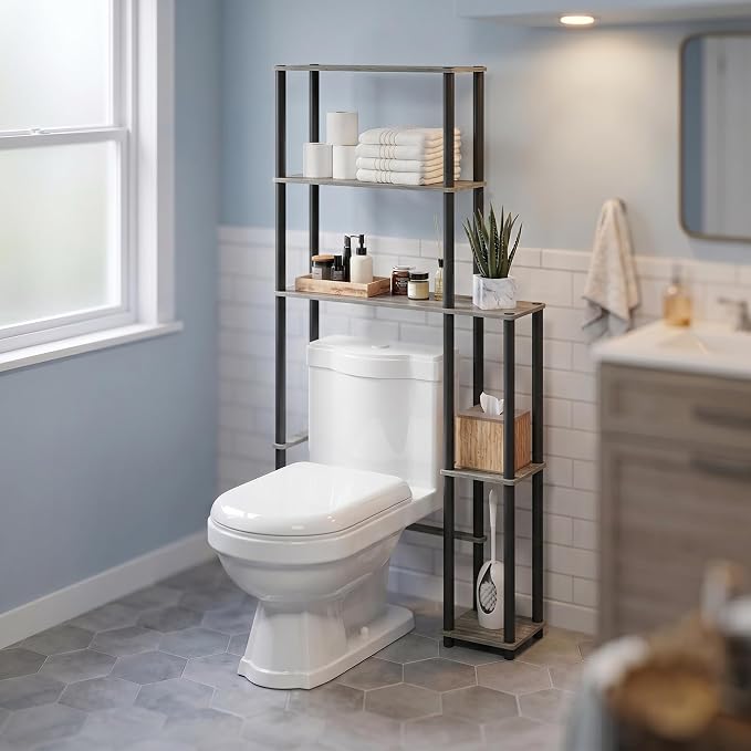 5-Shelf Toolless Assembly Over The Toilet Organizer, Freestanding Space Saver Bathroom Shelf, Over The Toilet Storage, for Bathroom Organizers and Storage, French Oak