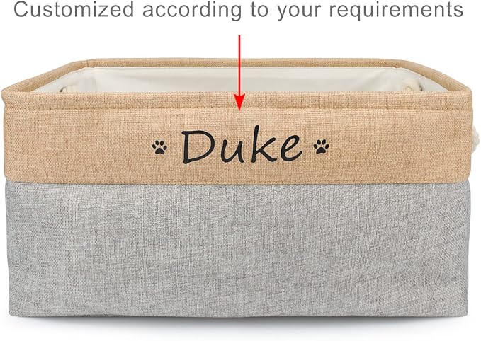 Personalized Dog Toy Storage Basket Bin Collapsible Customized Pet's Name Storage Box Organizer for Dog Toys、Dog Clothing、Dog Apparel & Accessories(Grey-M)