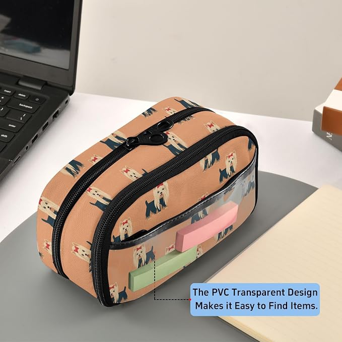 Cute Pets Dogs Orange pattern Large Capacity Pencil Case with Zipper Water Resistant Portable Organizer Pen Bag for Students Office School