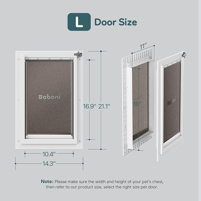 Baboni Dog Door for Door,Durable Plastic Frame,Large | Pets Up to 100 Lb,for Interior and Exterior Doors,Aluminum Lock,Metal Panel,Strong Magnetic Flaps, Never Rust