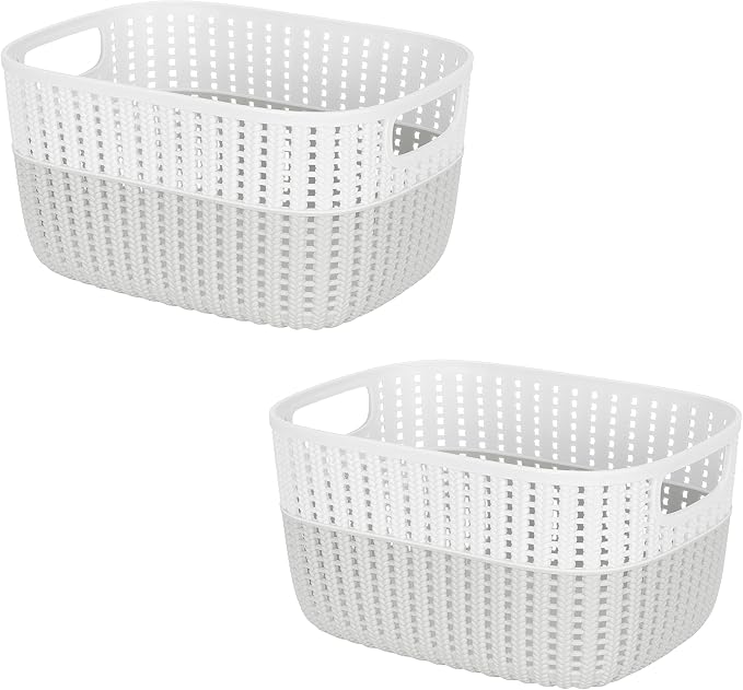 Simplify 2 Pack 2 Tone Sailor Knot Plastic Storage Tote | Decorative Basket | Closet Organization | De-clutter | Accessories | Toys | Bathroom Organization | Medium | Heather Grey