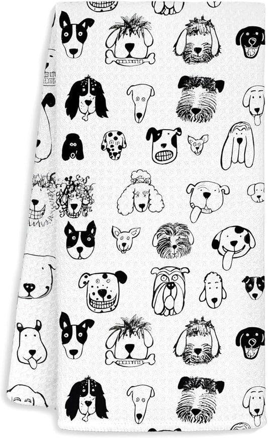 Jvpke Black and White Dog Dish Hand Towels for Kitchen Bathroom 16x24 - Dog Lover Gifts for Women Mom, Dogs Decor for Bathroom Home