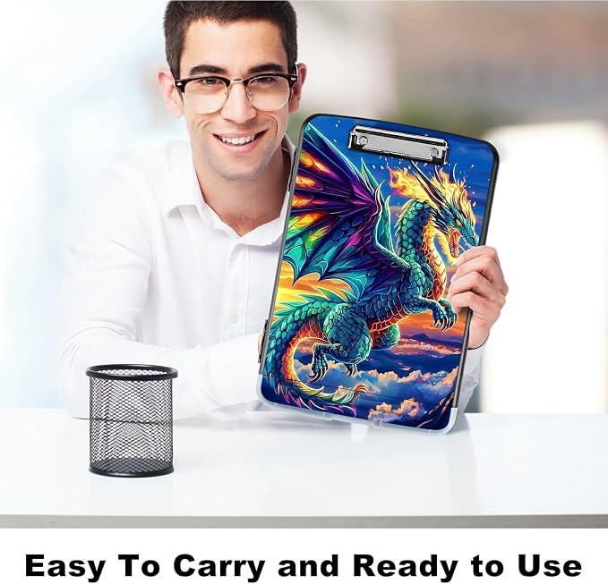 Blue Cloud Dragon A4 Clipboard with Storage Pen Holder, Clipboards Organizer Nursing Clipboard Foldable File Folder Plastic Clipboard Folio Clip Board for Office Students Classroom Doctor