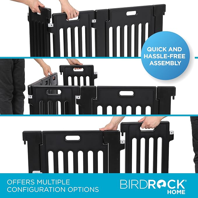 BIRDROCK HOME Dog Playpen w/Door, 12 Panel, 25.6in H | Strong Plastic, Non-Slip Puppy Playpen, Secure Pet Gate | Indoor Outdoor Fence | Configurable Panels | Small to Medium Pets - Black | 13-Panel Durable Plastic Playpen for Puppies and Small Dogs, Pe...