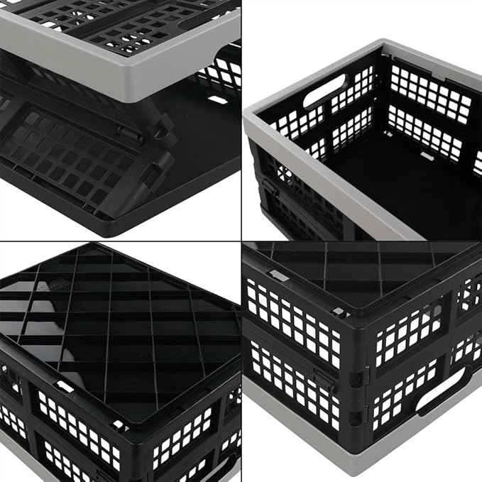 Jekiyo 16-Liter Folding Crates Storage, Collapsible Basket Plastic Set of 3 | Stackable Milk Crate Bin