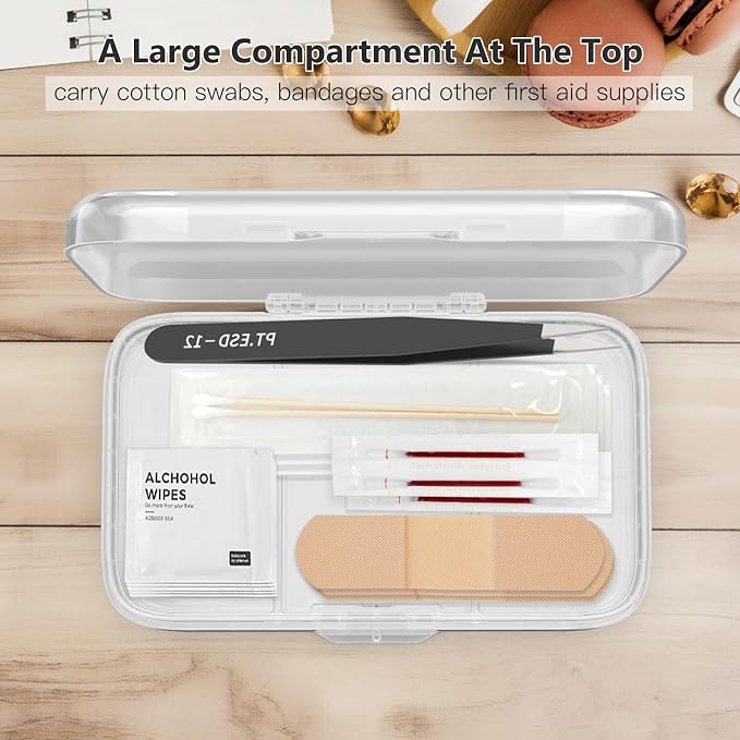 FYY Travel Pill Organizer, Large Weekly Medicine Pill Organizer-Clear | Airtight Moistureproof Medicine Case, Easy to Use, 8 Compartment Pill Box for Vitamins, Fish Oil, Supplements, Mini First Aid