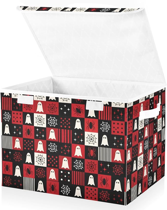 Halloween Ghost Storage Bins with Lids Closet Bedroom 40L Fabric Bin | Decorative Storage Boxes, Foldable & Stackable, Dust-Proof Flip Top, Reinforced Handles, For Home & Dorm, Clothes & Toy Box